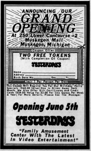 Advertisement for Yesterday's in Muskegon, MI