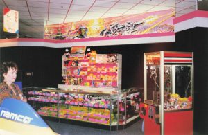 Namco Cyber Station prize counter and claw machine in Golf Mill shopping center, Niles, Illinois.